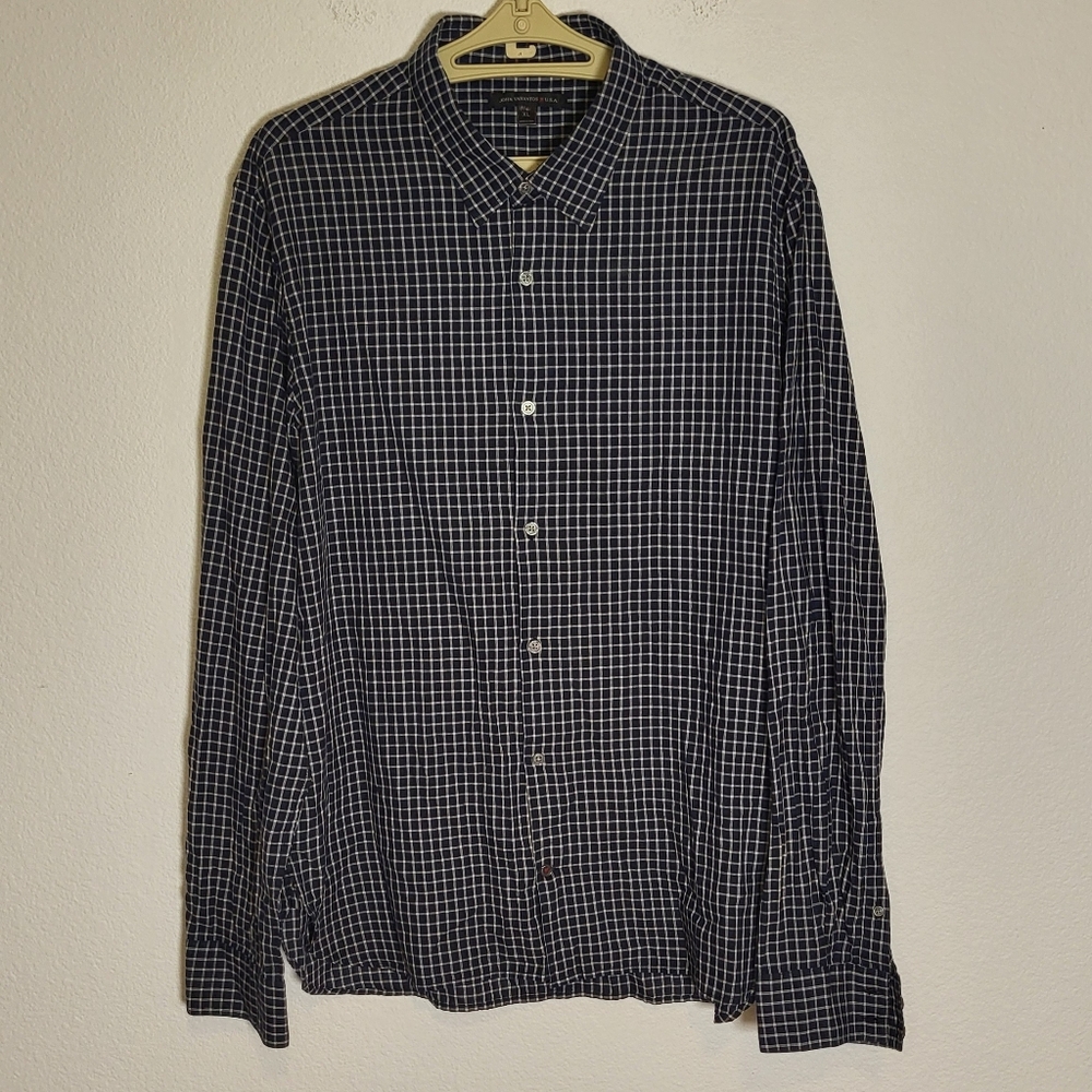 John Varvatos Blue and White Checkered Button Down Shirt size XLarge